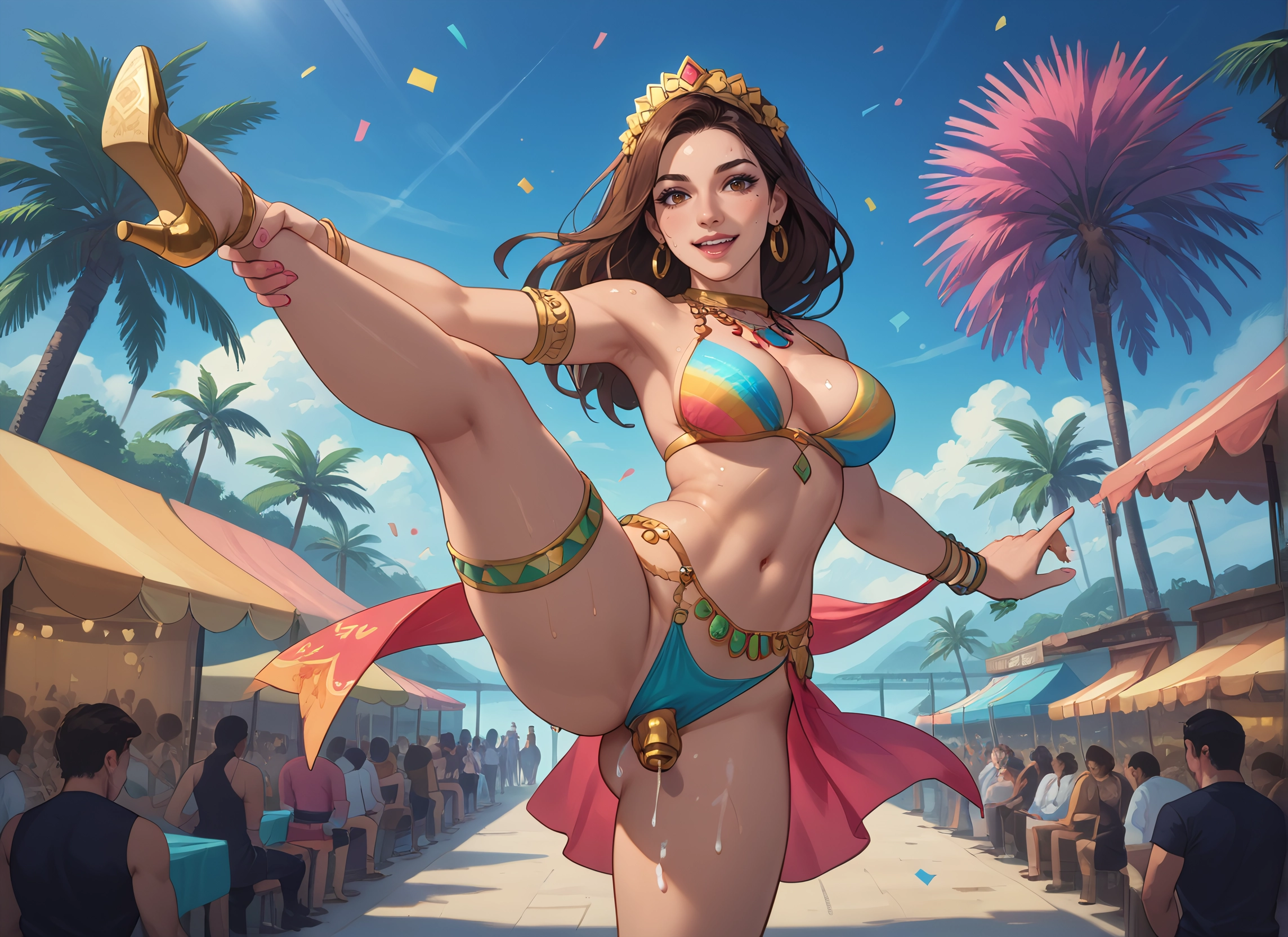 futanari, breasts, jewelry, brown hair, high heels, earrings · Yamete.gg