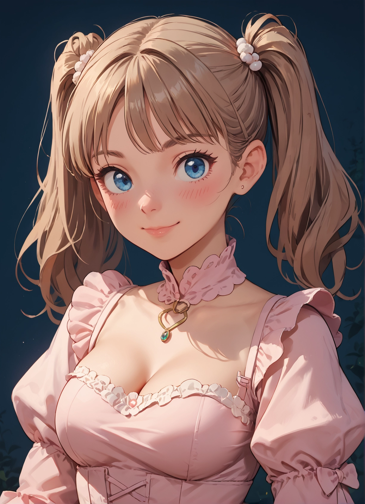 1girl, breasts, solo, twintails, blue eyes, cleavage · Yamete.gg