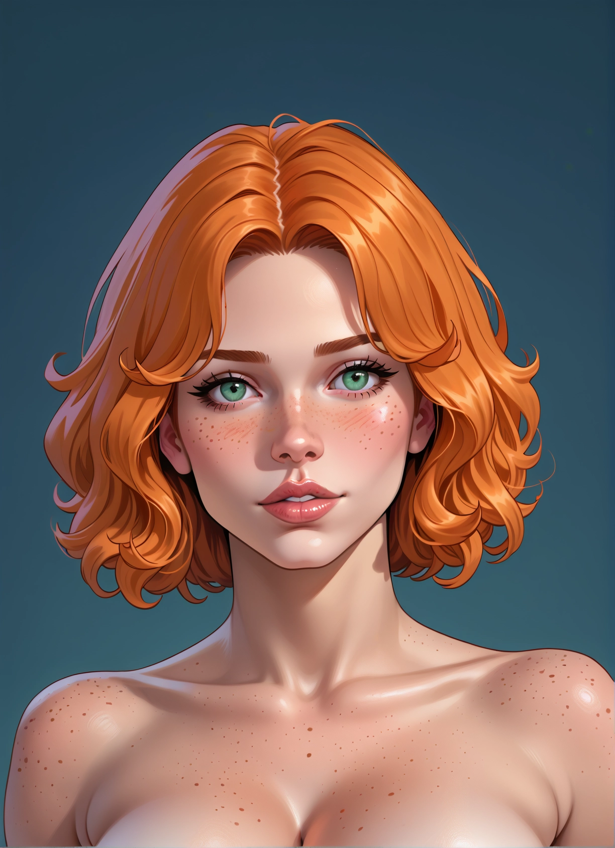 1girl, solo, freckles, breasts, green eyes, looking at viewer · Yamete.gg