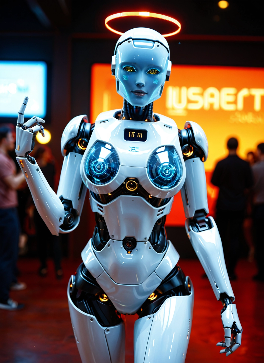 1girl, halo, solo focus, robot joints, humanoid robot, looking at viewer · Yamete.gg