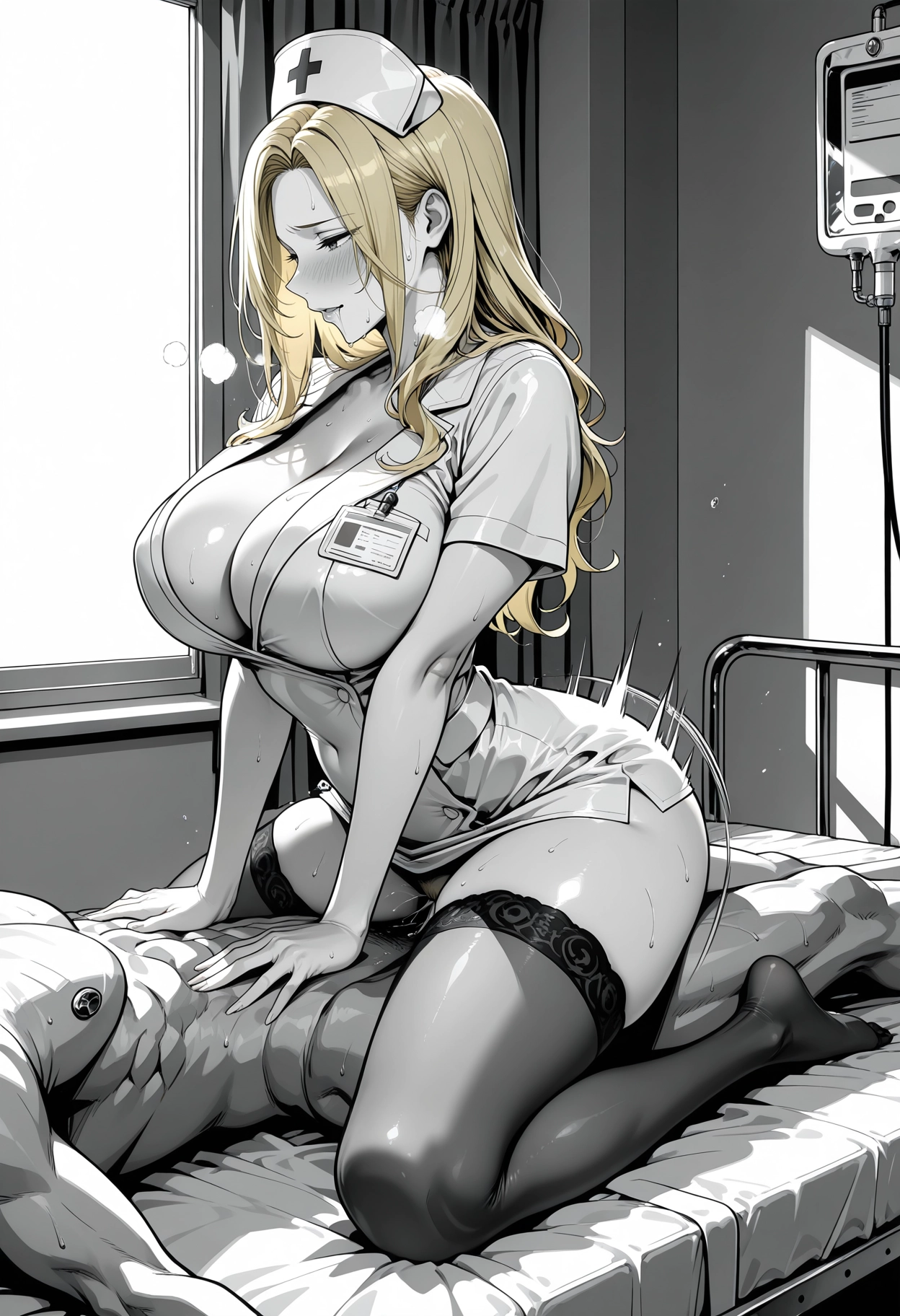 breasts, 1girl, nurse cap, nurse, blonde hair, thighhighs · Yamete.gg