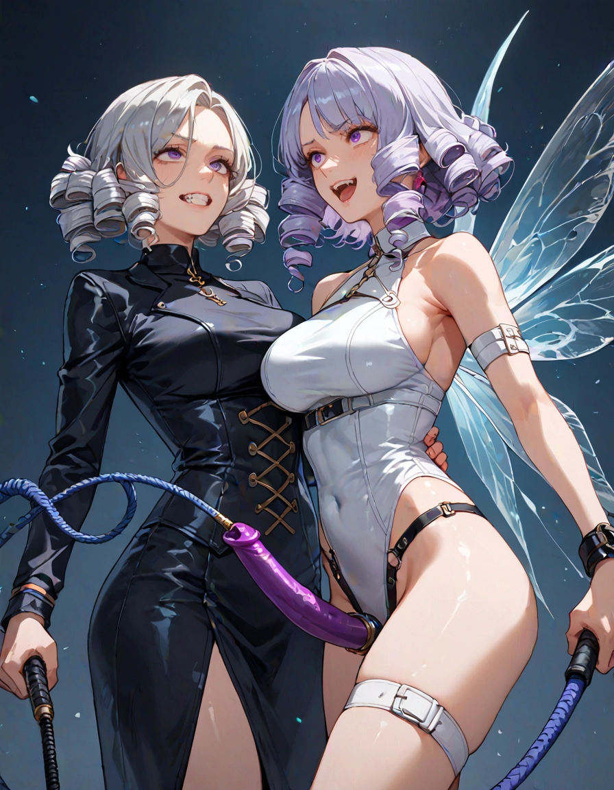 multiple girls, 2girls, breasts, drill hair, smile, dress · Yamete.gg