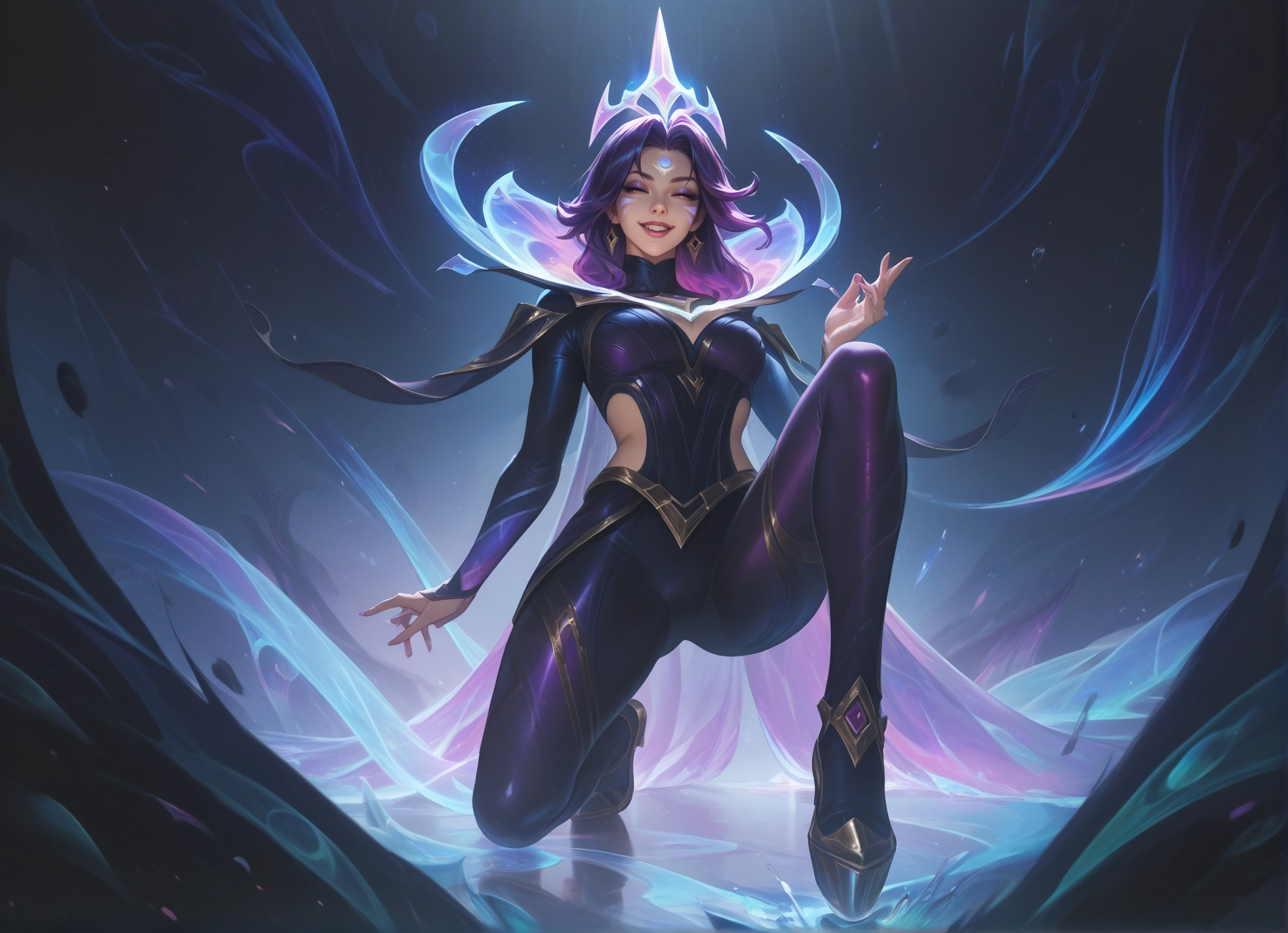 1girl, solo, purple hair, breasts, smile, jewelry · Yamete.gg