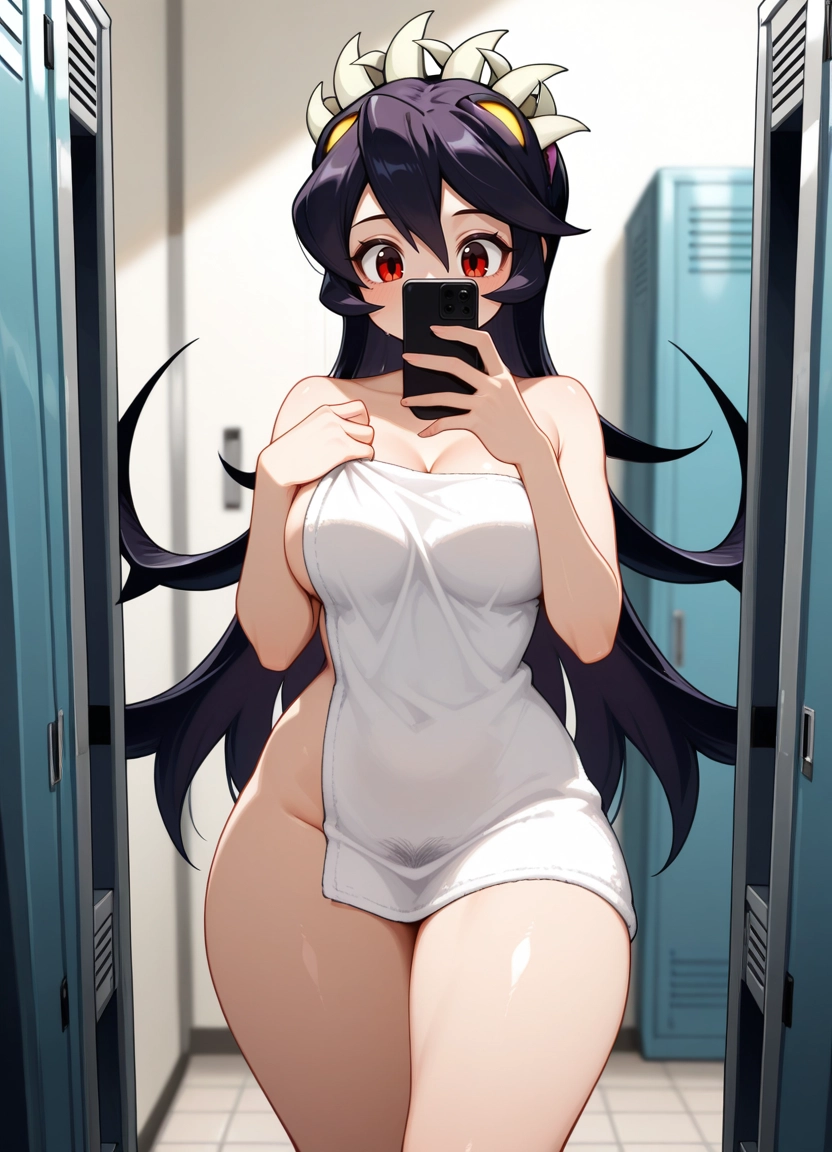 1girl, breasts, filia (skullgirls), red eyes, phone, solo · Yamete.gg