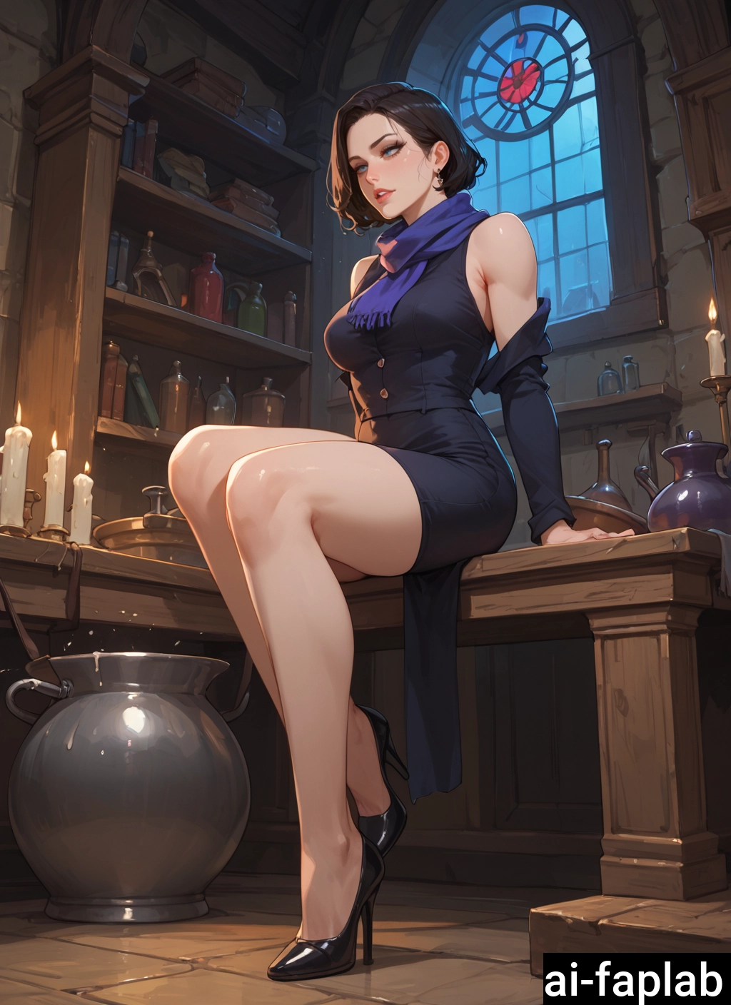 1girl, high heels, solo, indoors, breasts, candle · Yamete.gg