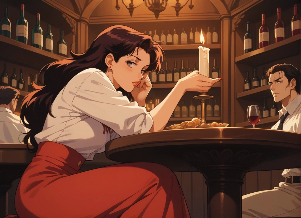 1girl, skirt, cup, long hair, drinking glass, shirt · Yamete.gg