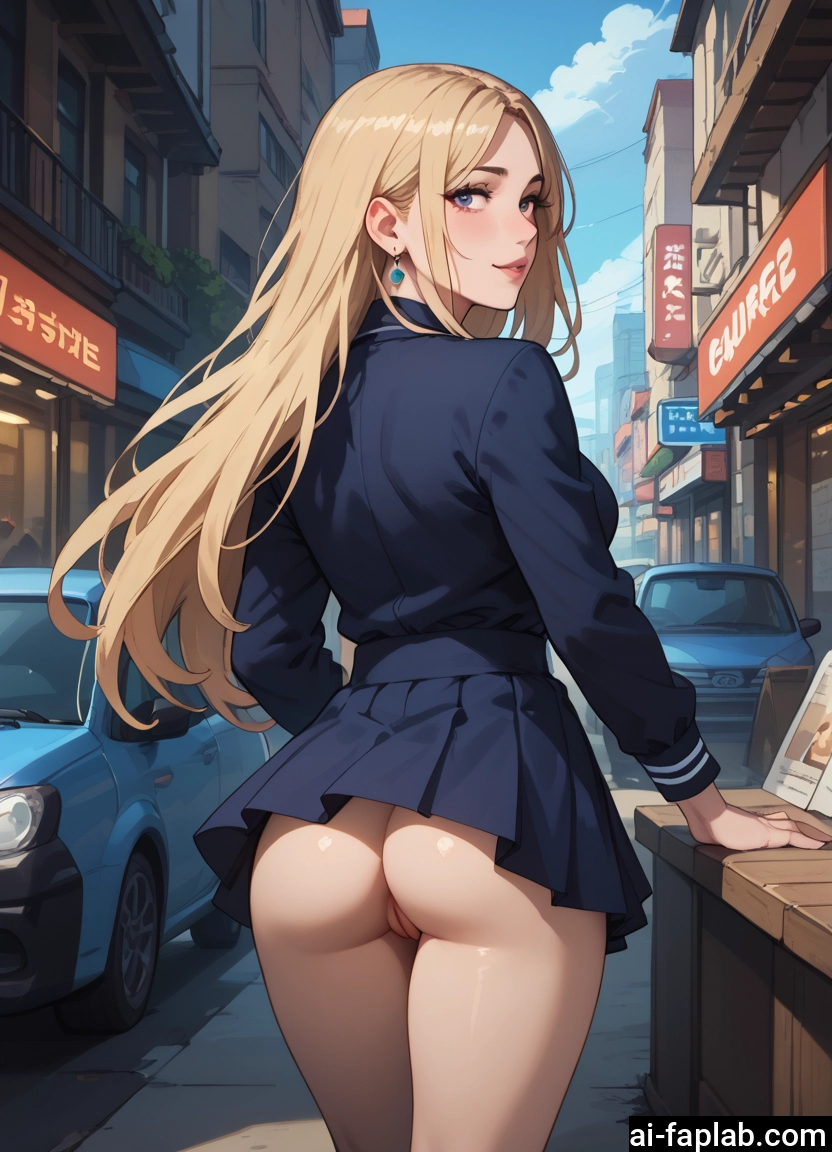1girl, ass, skirt, pussy, blonde hair, long hair