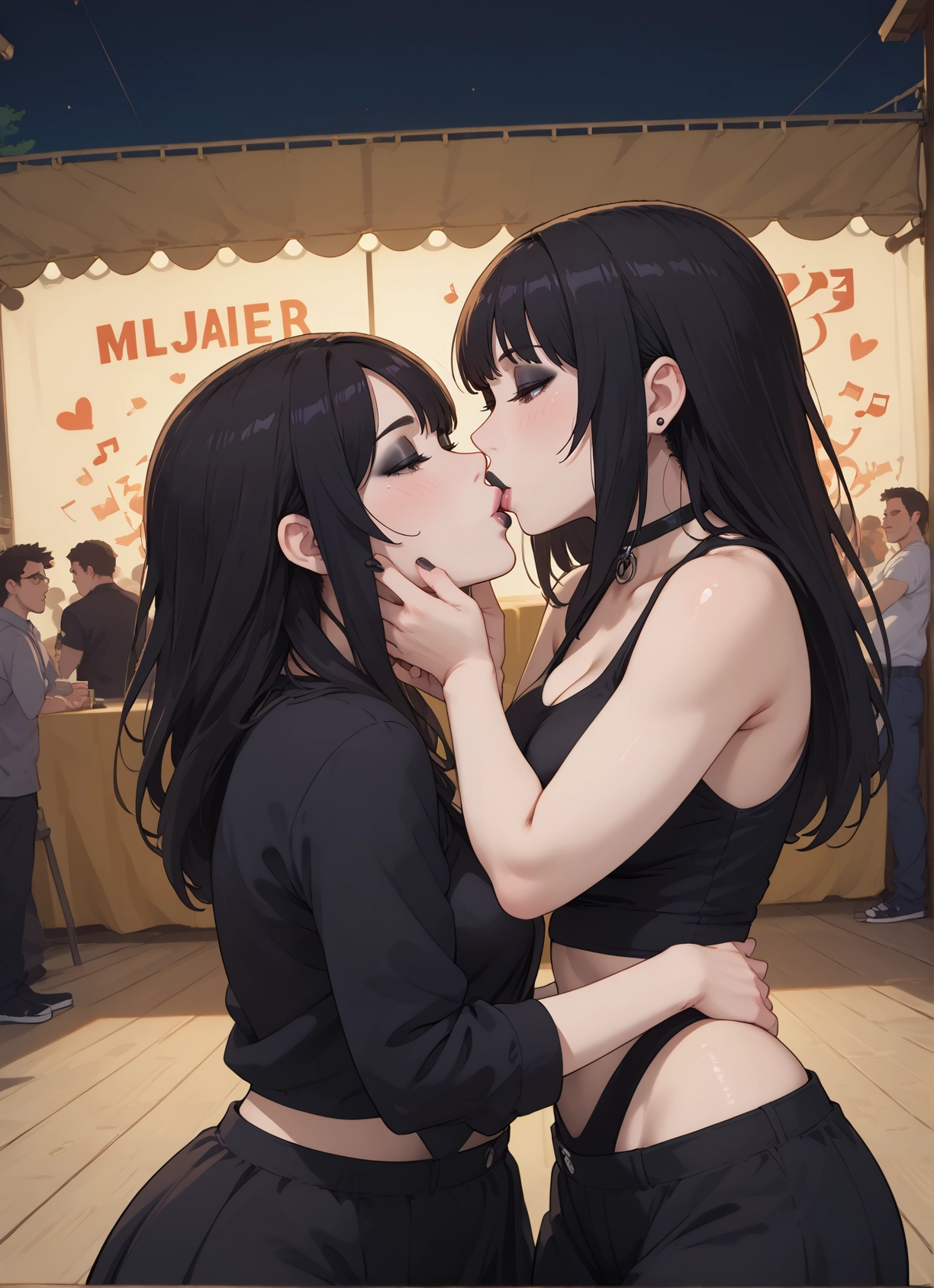 multiple girls, black hair, 2girls, breasts, long hair, yuri · Yamete.gg