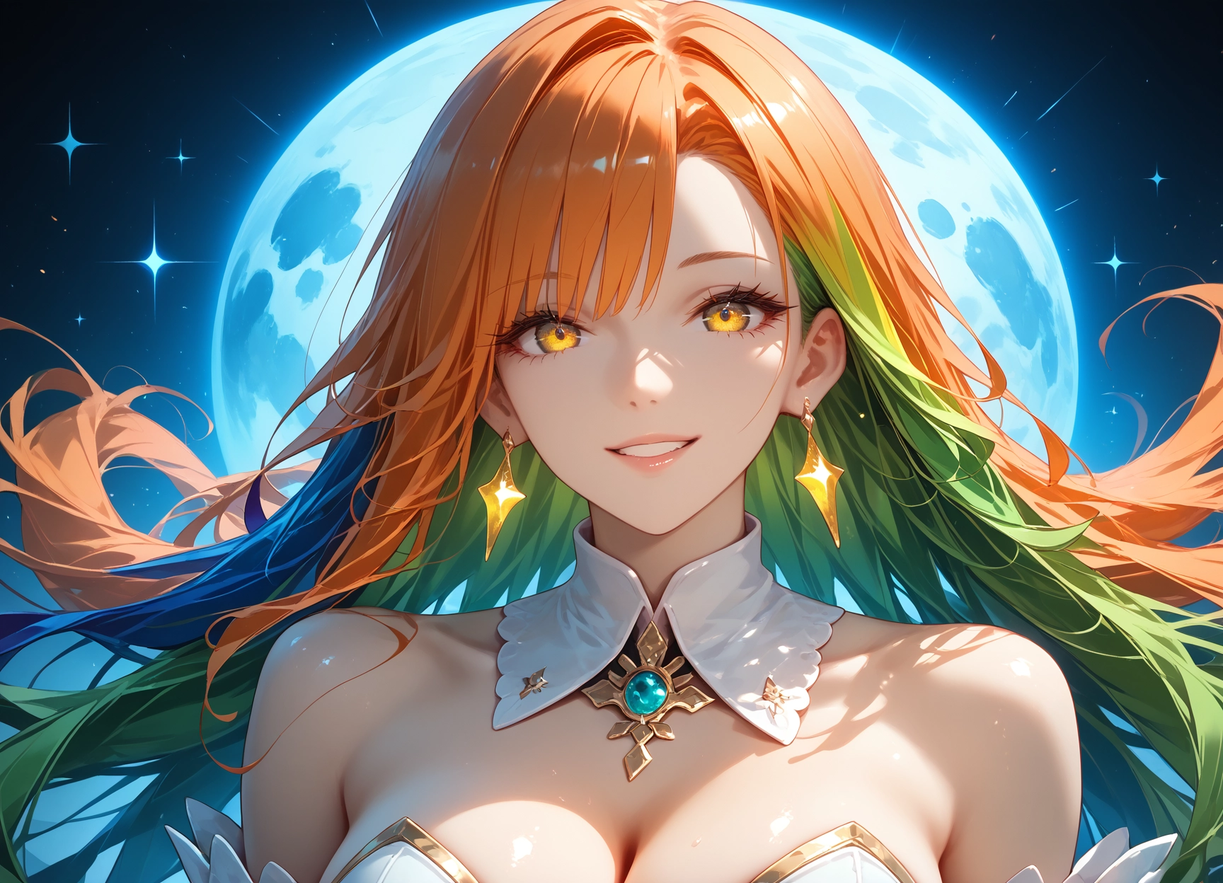 1girl, solo, breasts, earrings, jewelry, smile · Yamete.gg