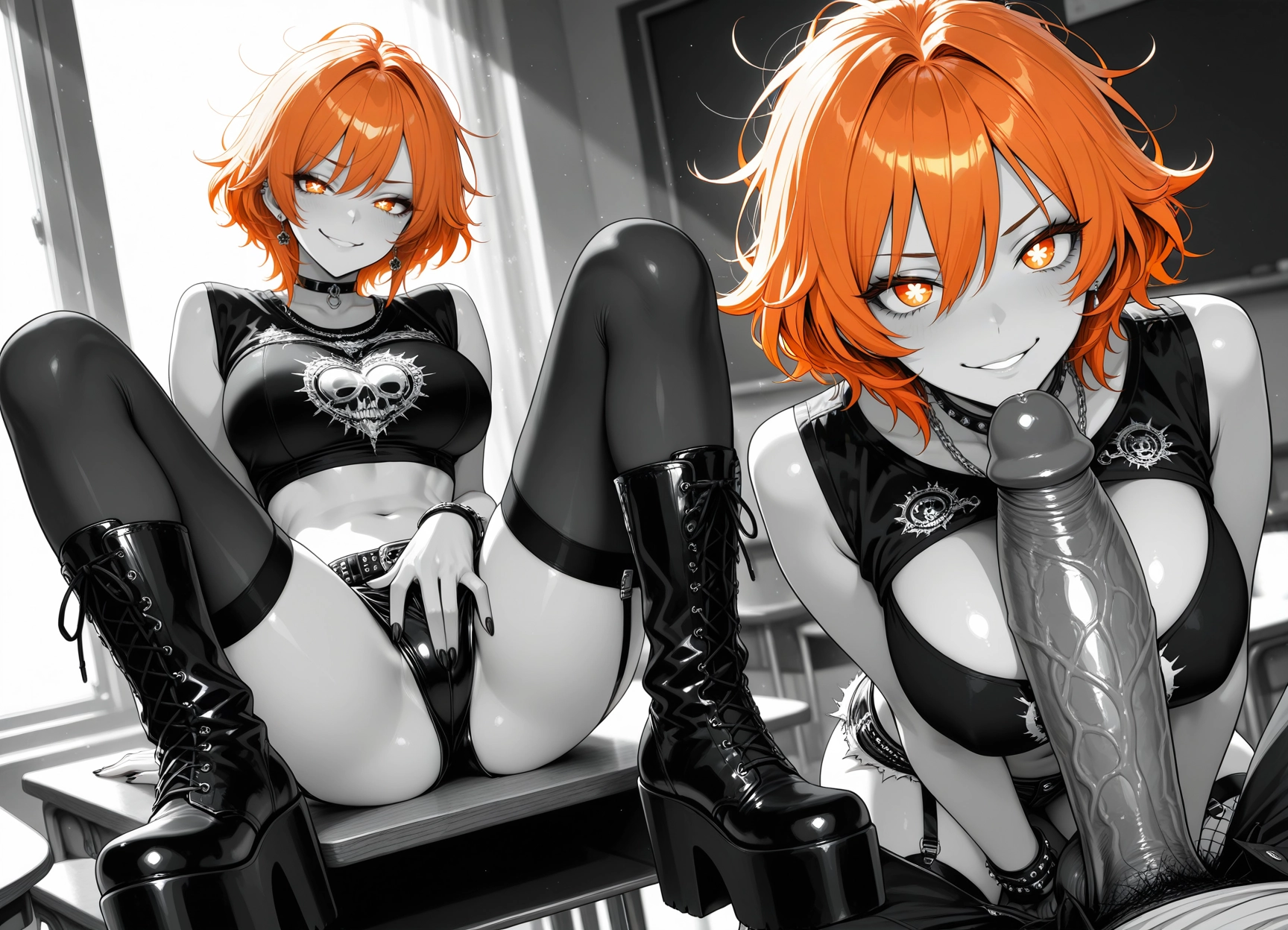 crop top, jewelry, boots, breasts, looking at viewer, thighhighs · Yamete.gg