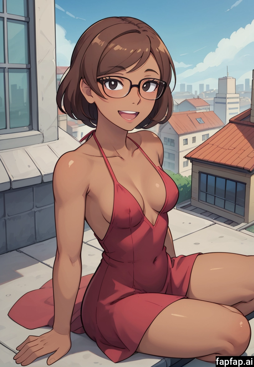 1girl, breasts, solo, dress, glasses, brown hair · Yamete.gg
