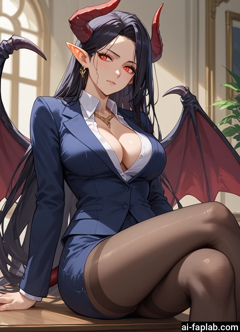breasts, 1girl, pantyhose, horns, wings, skirt