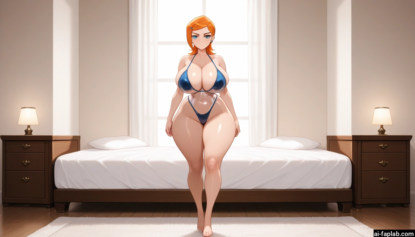 1girl, breasts, swimsuit, bed, orange hair, thighs · Yamete.gg