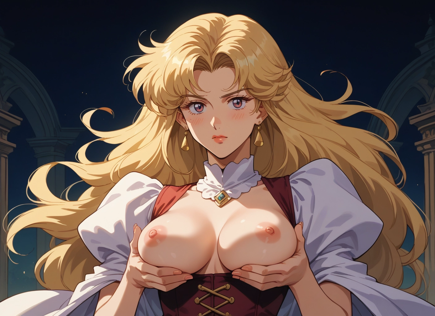 1girl, breasts, nipples, blonde hair, long hair, jewelry · Yamete.gg