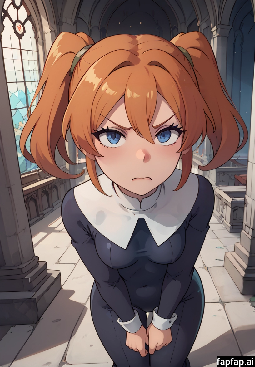 blue eyes, twintails, 1girl, looking at viewer, breasts, orange hair · Yamete.gg