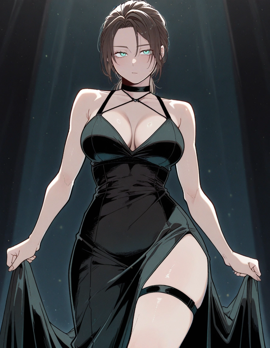 1girl, breasts, dress, solo, large breasts, black dress · Yamete.gg