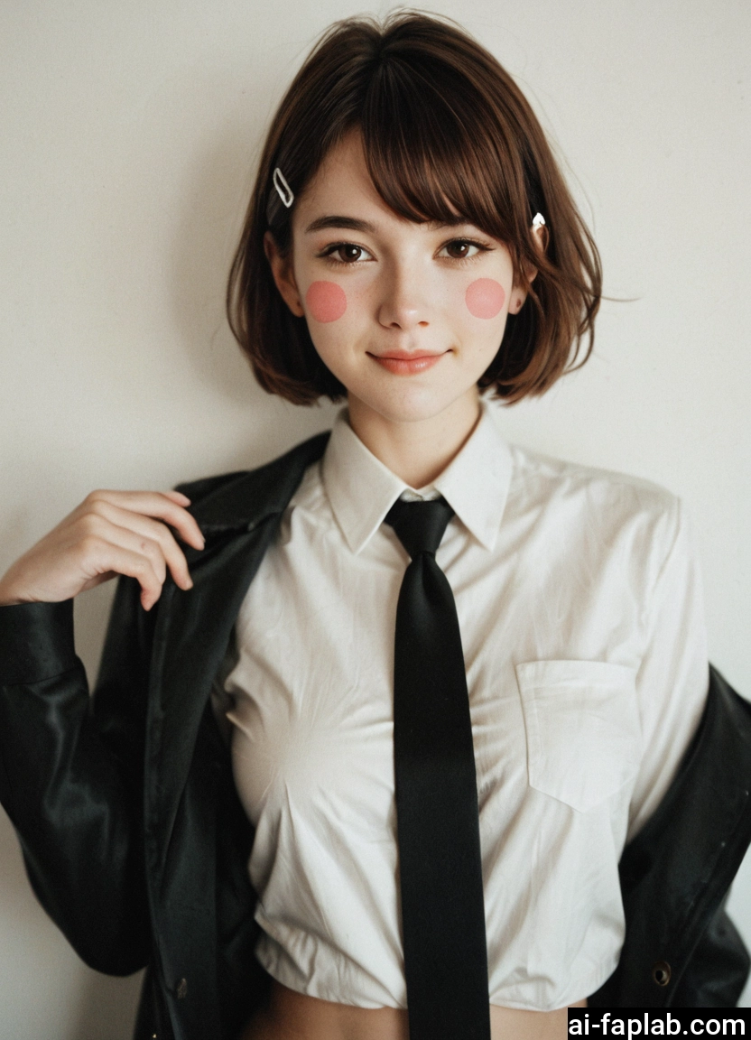 1girl, solo, necktie, brown hair, short hair, brown eyes