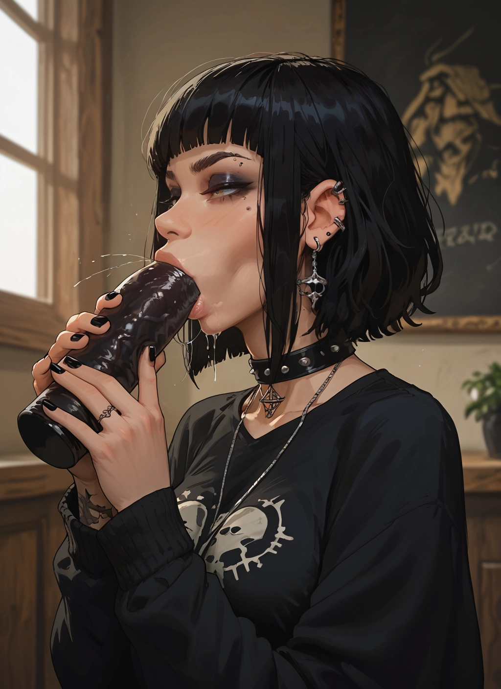 1girl, black hair, jewelry, solo, mole, mole under eye · Yamete.gg