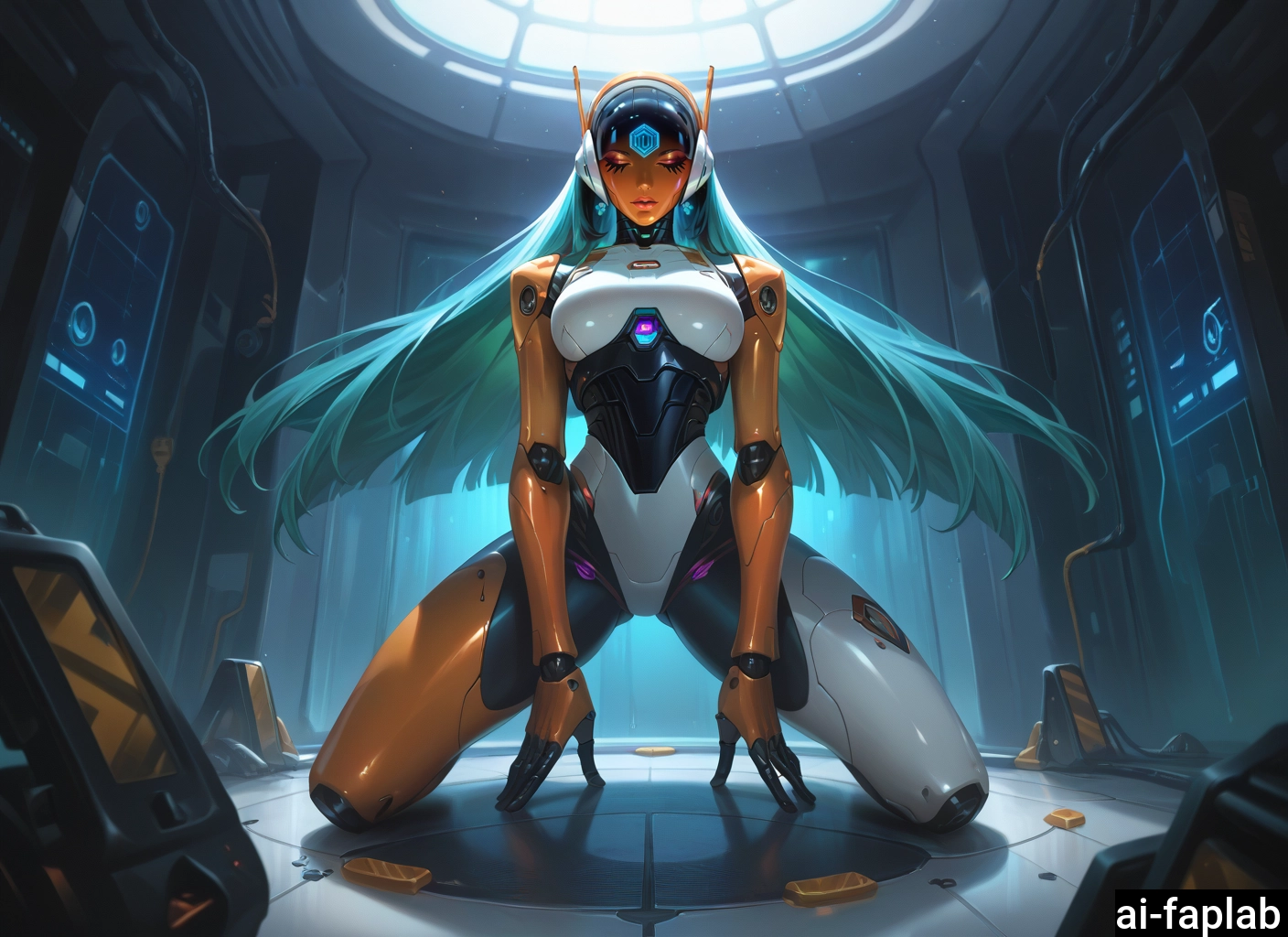 1girl, solo, long hair, robot joints, joints, dark-skinned female