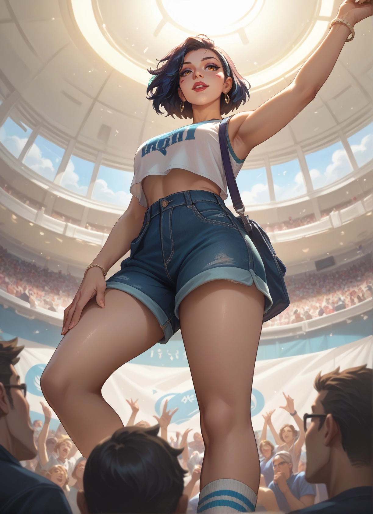 shorts, jewelry, bracelet, earrings, short hair, bag · Yamete.gg