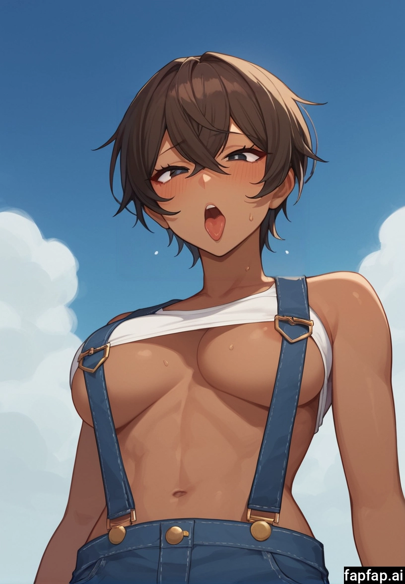 1girl, breasts, solo, short hair, tongue, dark skin