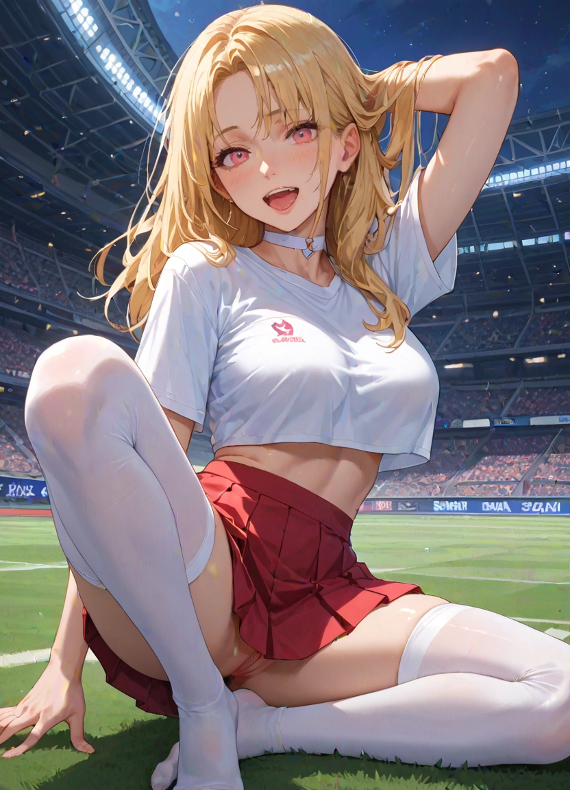 1girl, skirt, blonde hair, thighhighs, solo, breasts · Yamete.gg