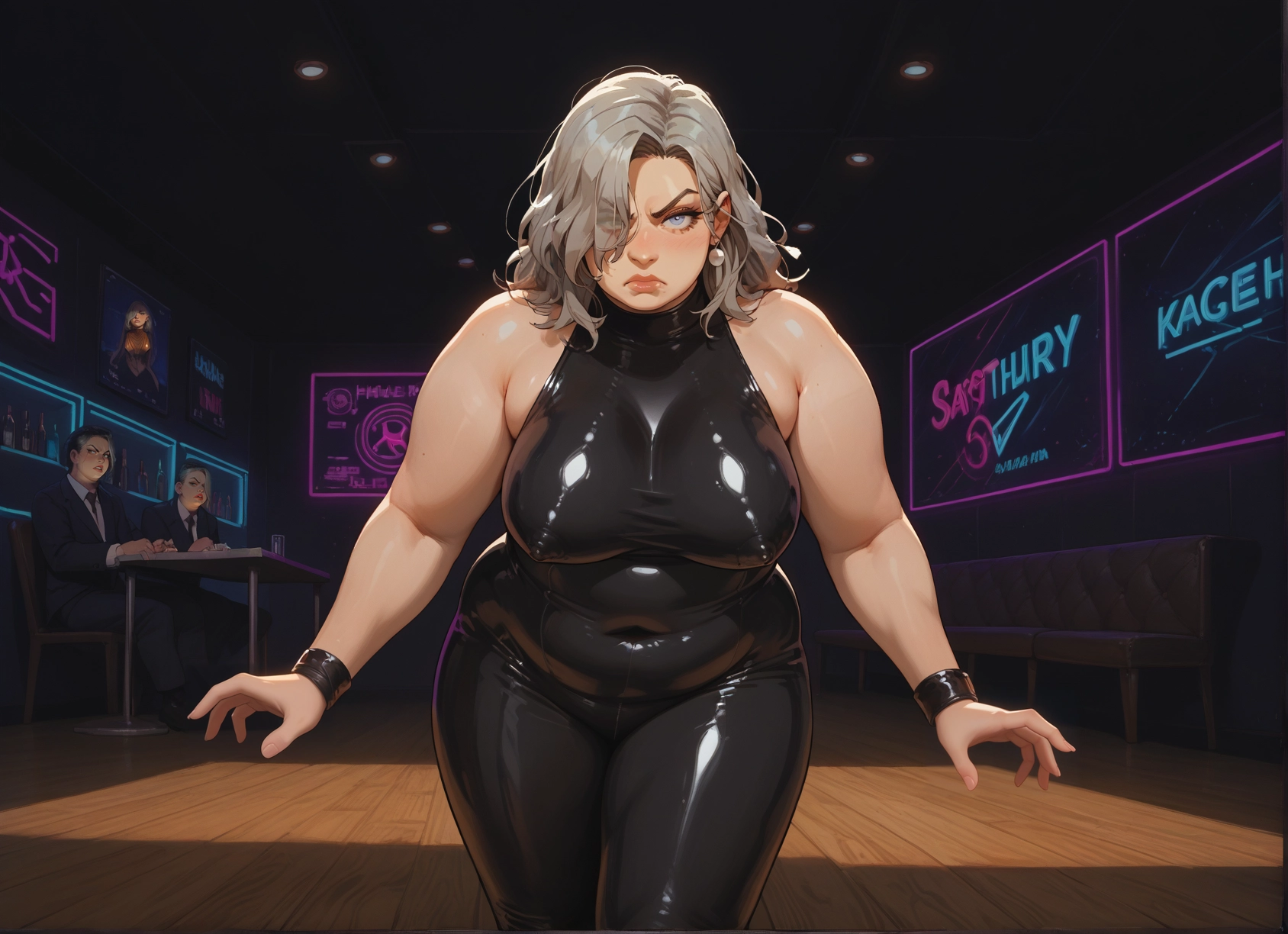 breasts, jewelry, 1girl, earrings, hair over one eye, formal · Yamete.gg