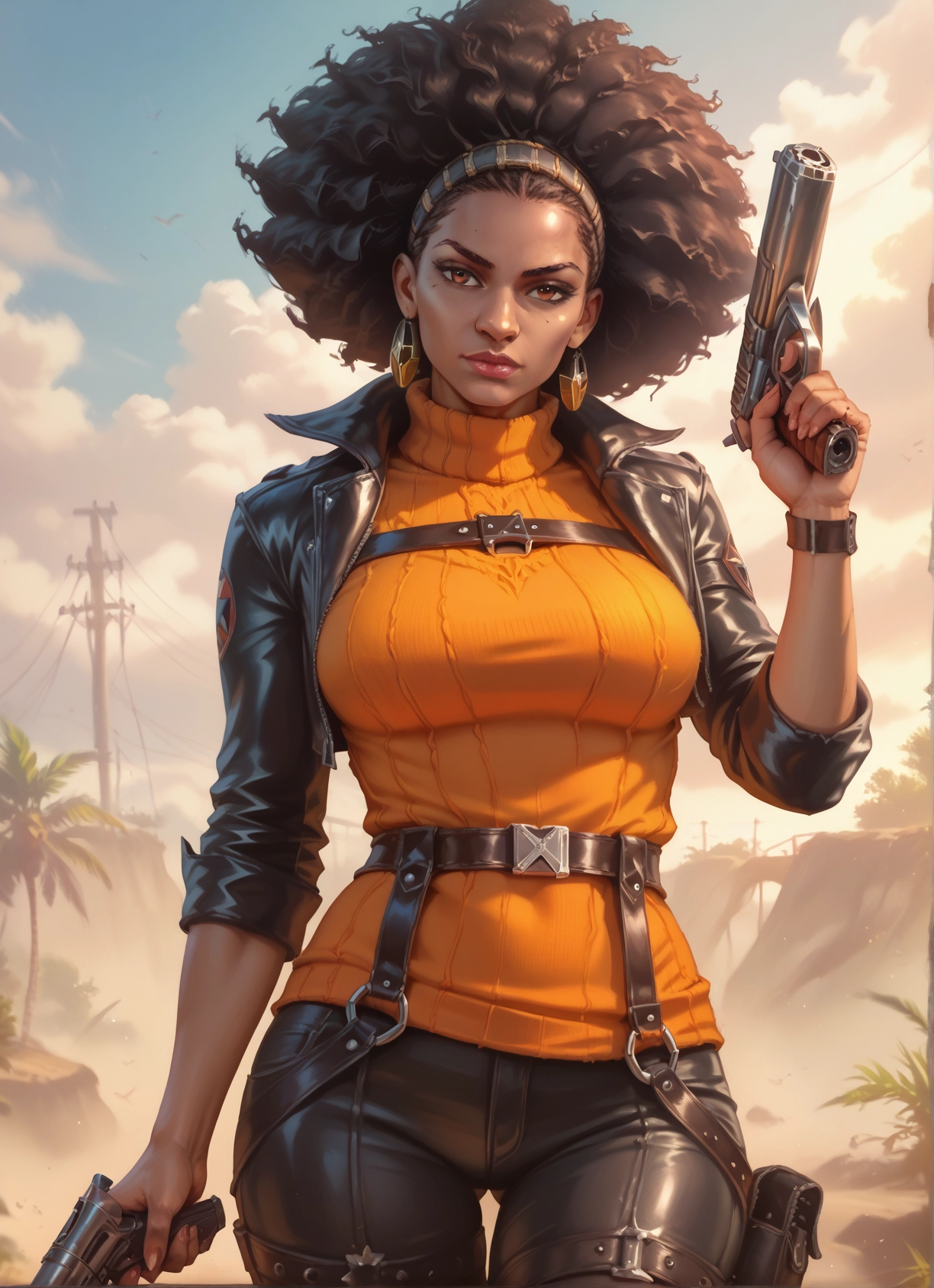 1girl, weapon, gun, solo, jewelry, earrings · Yamete.gg