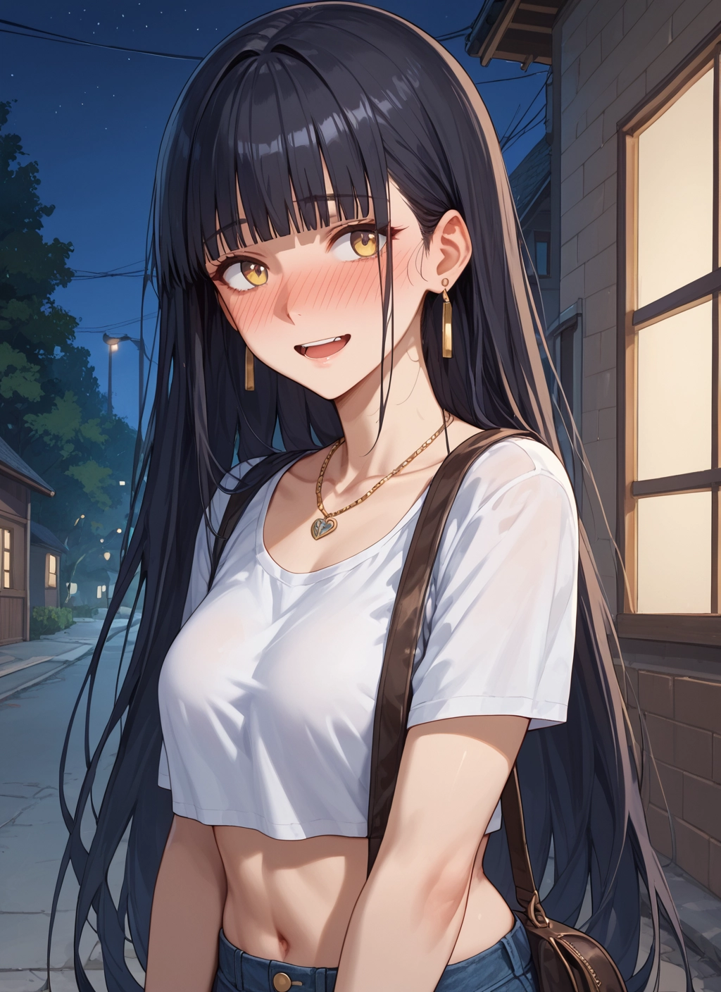 1girl, long hair, navel, blush, solo, jewelry · Yamete.gg