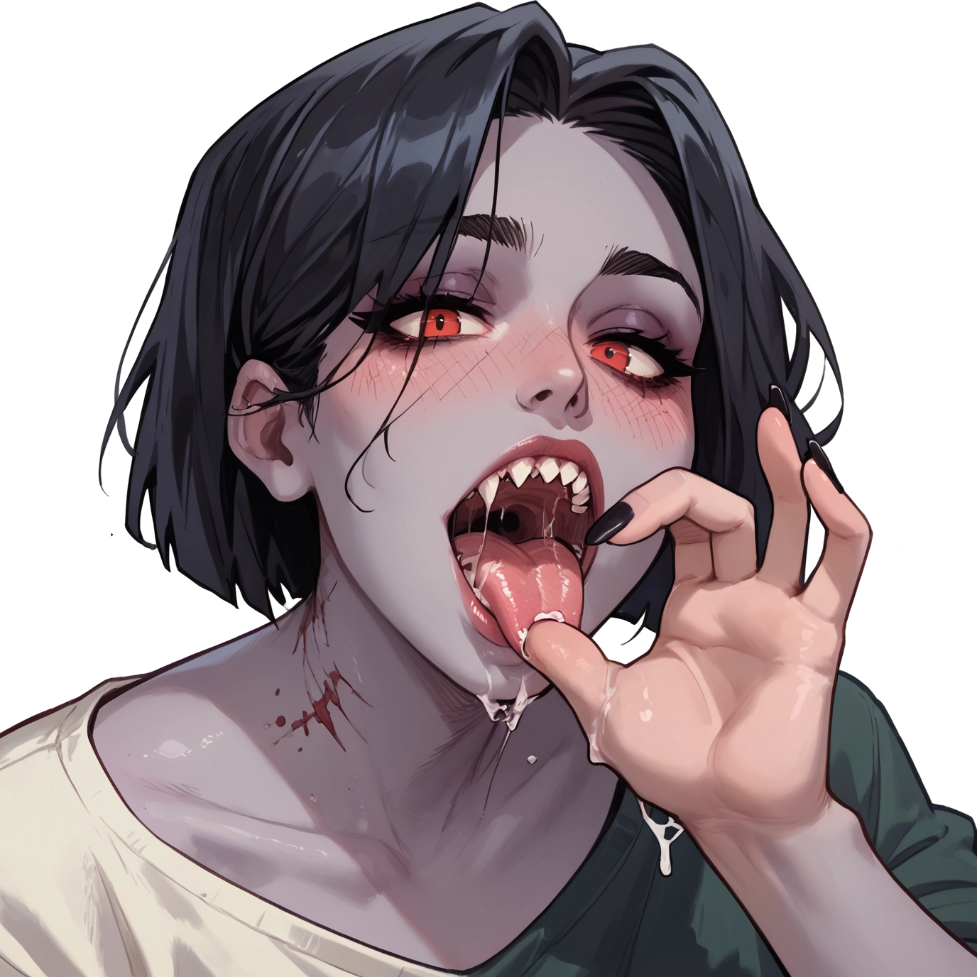 1girl, teeth, tongue, black hair, tongue out, black nails · Yamete.gg