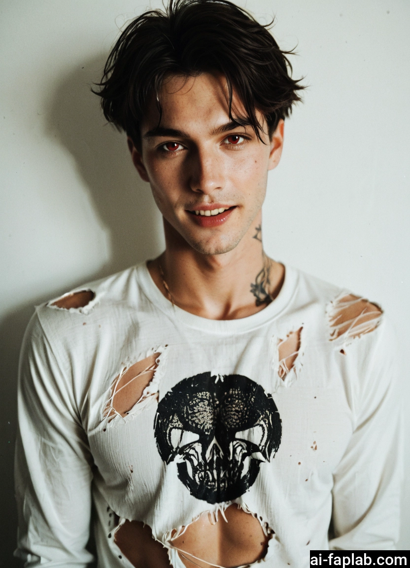 1boy, male focus, solo, torn clothes, tattoo, shirt