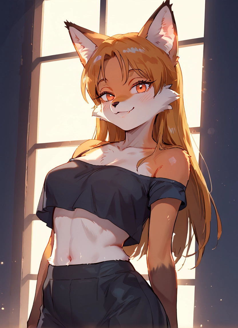 1girl, solo, furry, animal ears, furry female, navel · Yamete.gg
