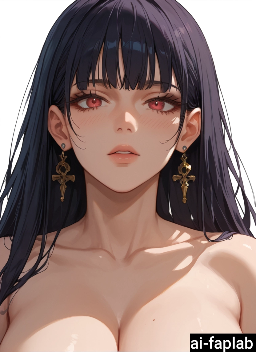 1girl, earrings, breasts, jewelry, red eyes, solo