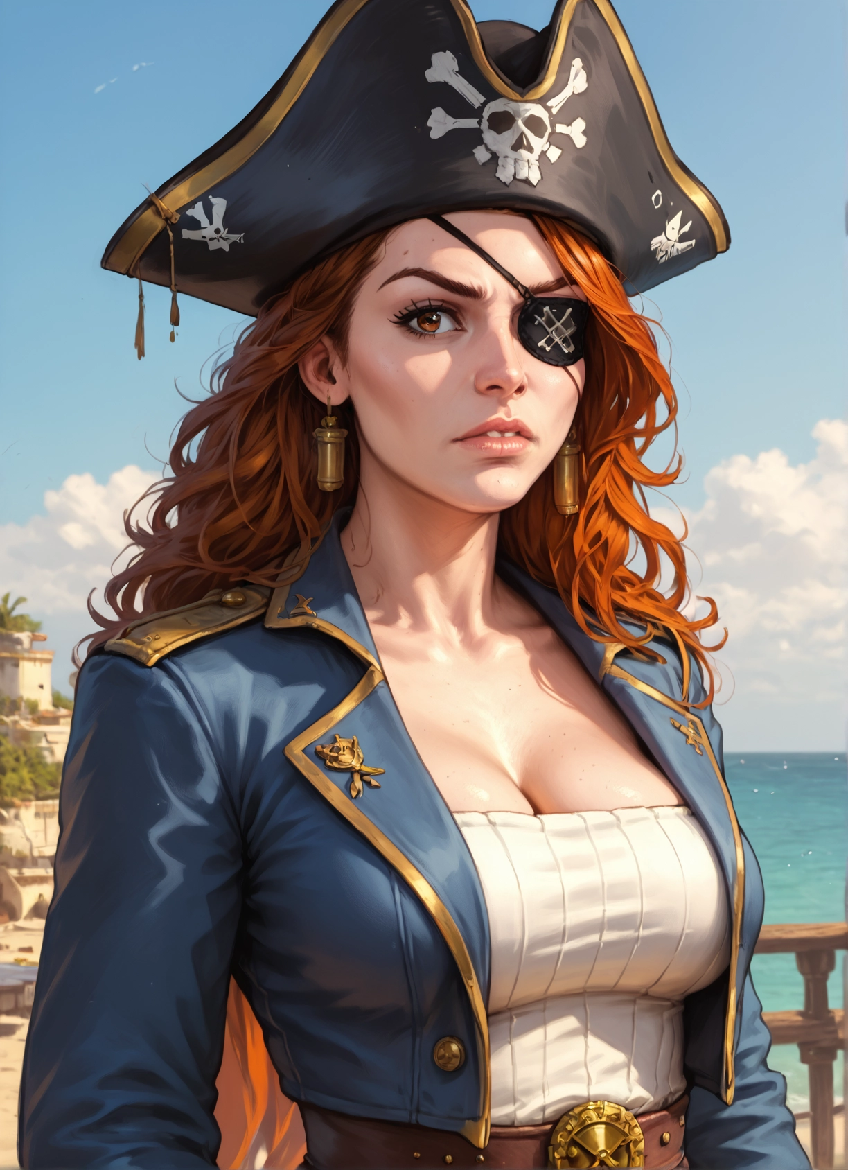 1girl, breasts, eyepatch, hat, cleavage, pirate hat · Yamete.gg