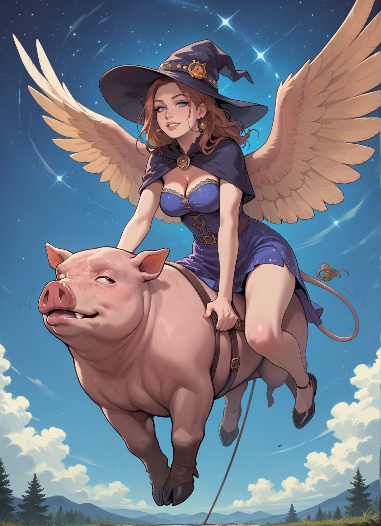 1girl, hat, witch hat, breasts, wings, blue eyes · Yamete.gg