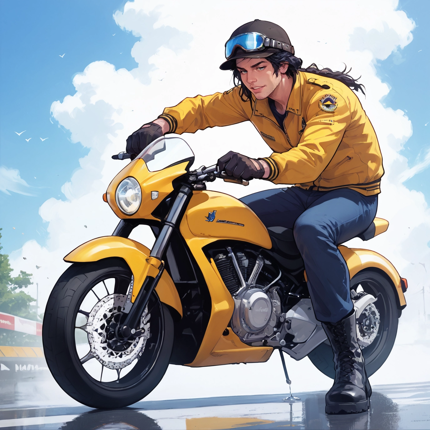 ground vehicle, motor vehicle, motorcycle, gloves, boots, goggles · Yamete.gg