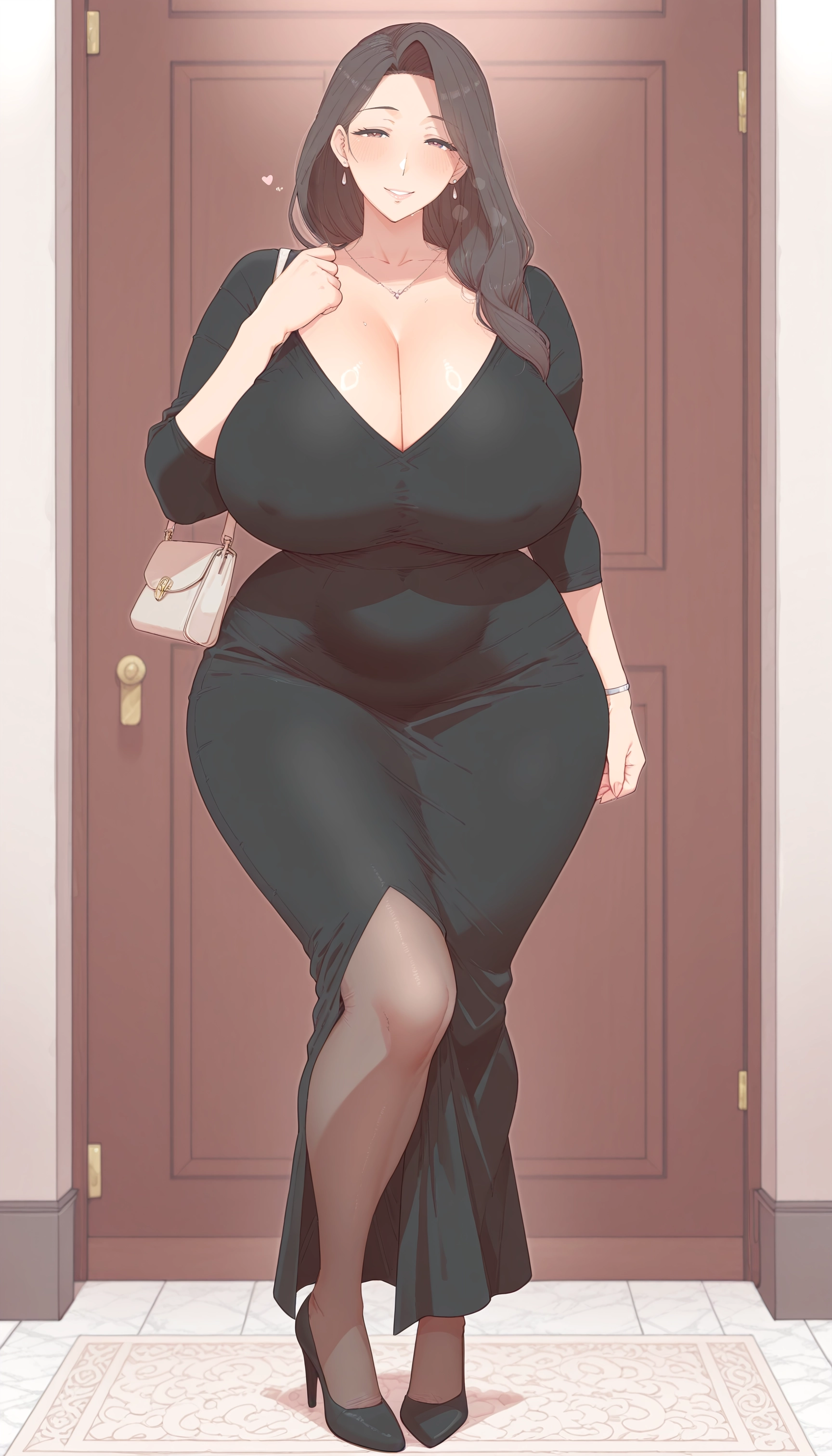 1girl, breasts, jewelry, dress, bag, high heels · Yamete.gg
