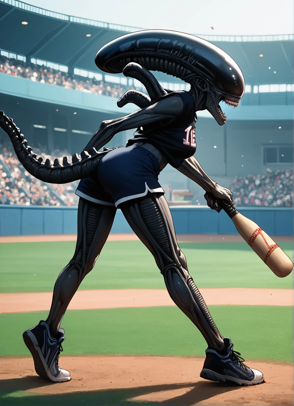 1girl, shorts, baseball bat, tail, shoes, teeth · Yamete.gg