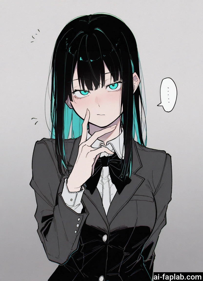 1girl, solo, black hair, multicolored hair, bow, spoken ellipsis · Yamete.gg