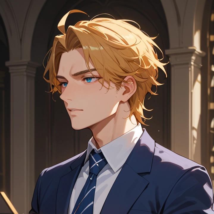 1boy, male focus, blonde hair, solo, blue eyes, necktie