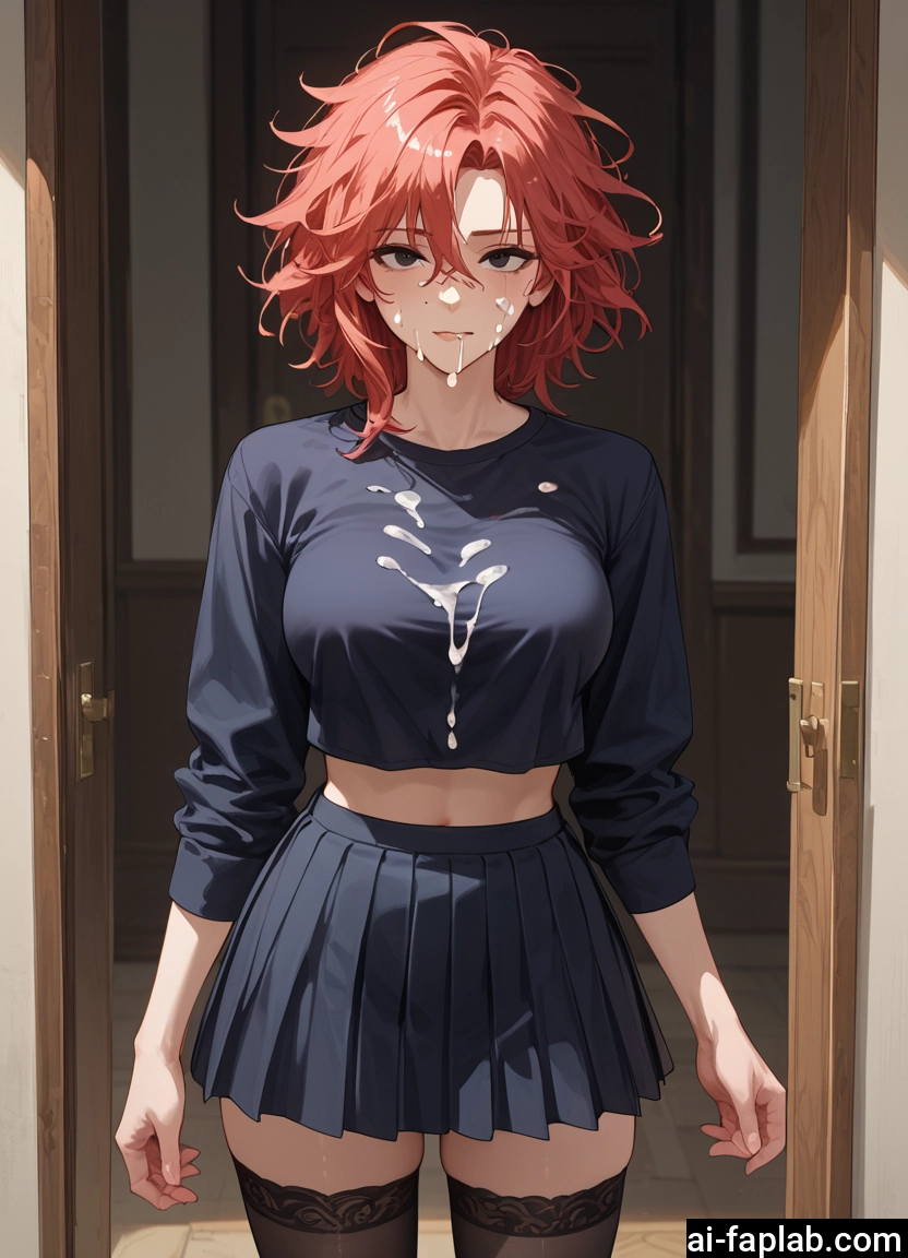 1girl, skirt, thighhighs, cum, breasts, solo · Yamete.gg