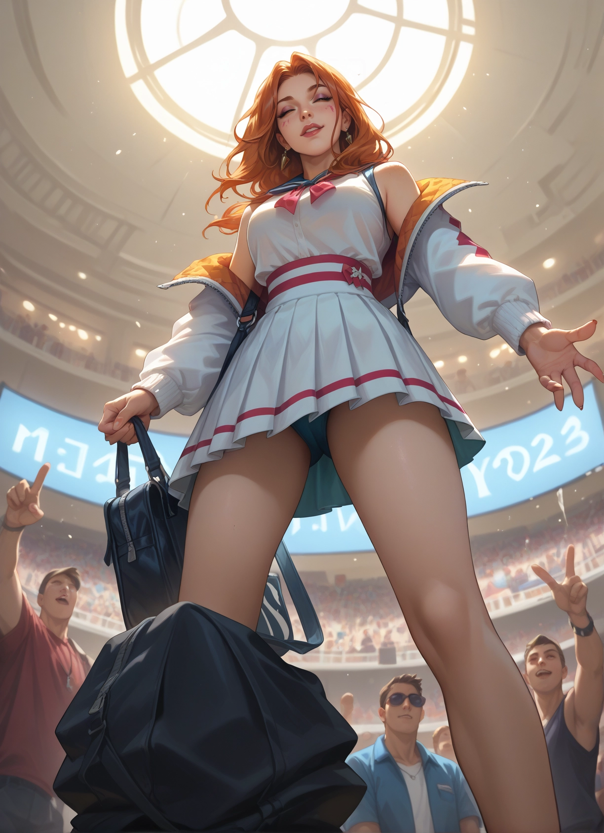 1girl, bag, skirt, underwear, panties, jacket · Yamete.gg