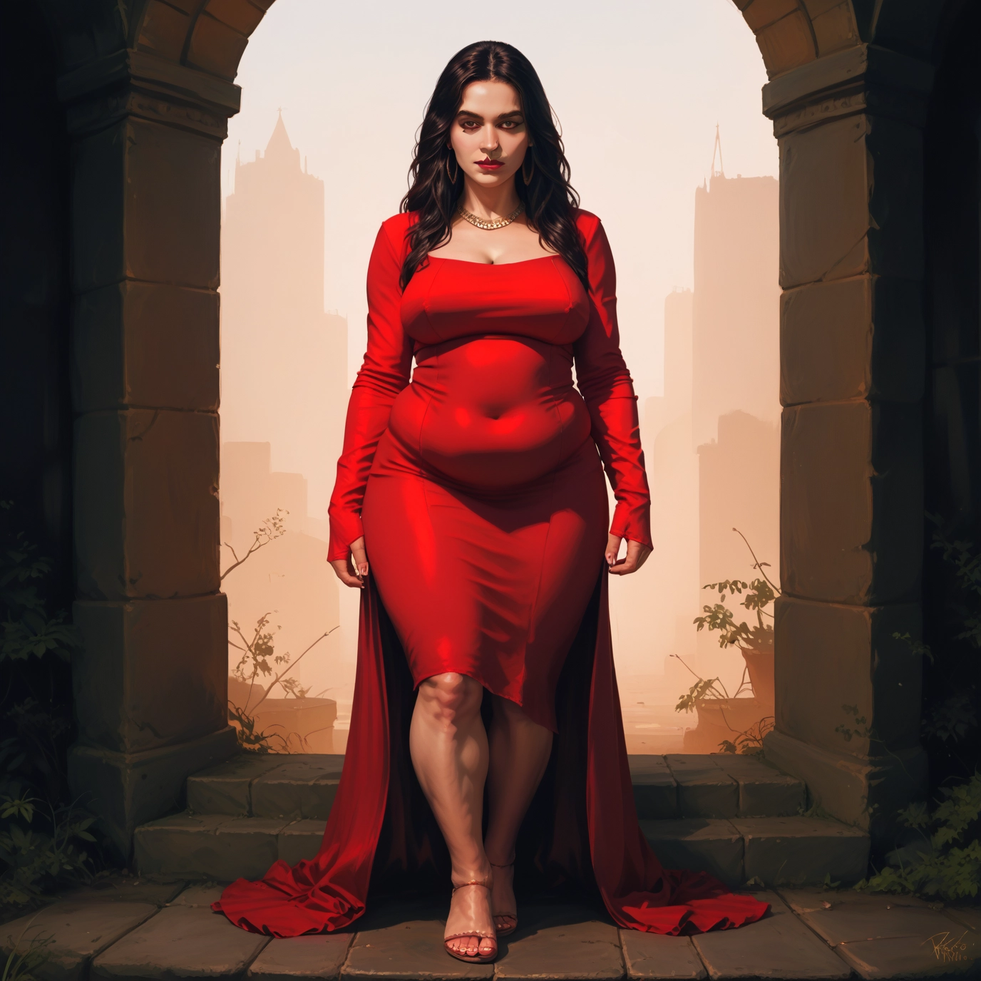 1girl, dress, breasts, solo, jewelry, red dress · Yamete.gg