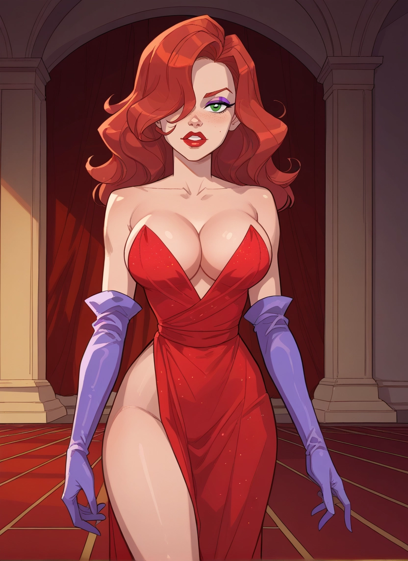 1girl, breasts, gloves, green eyes, dress, solo · Yamete.gg