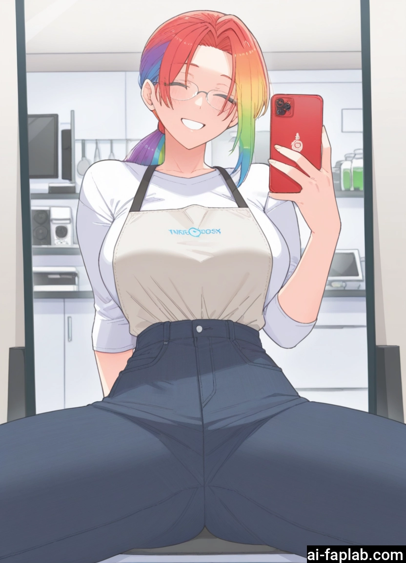 1girl, phone, breasts, glasses, smile, pants