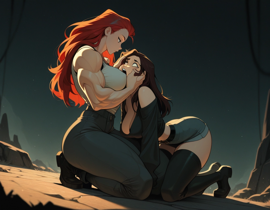 2girls, multiple girls, breasts, muscular female, muscular, red hair · Yamete.gg