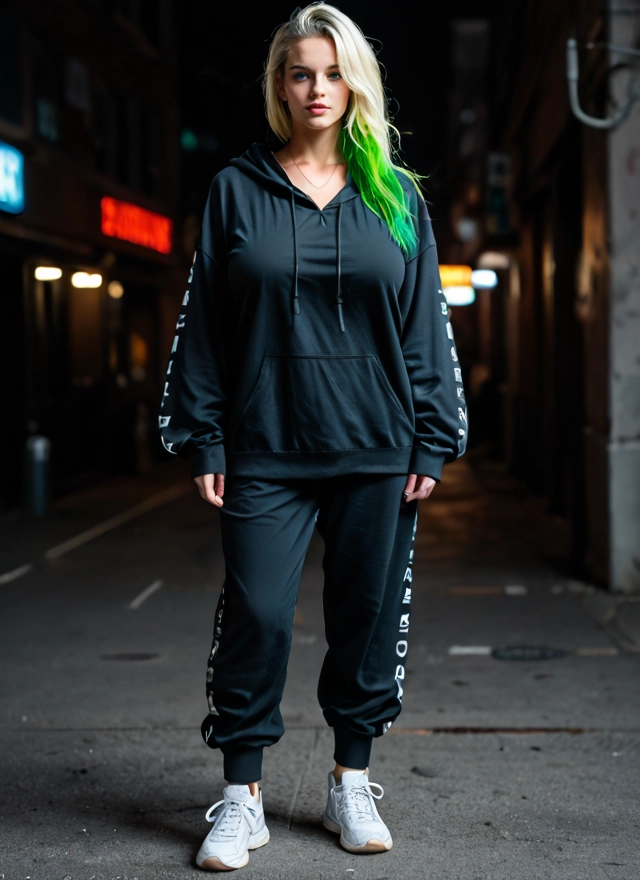 1girl, solo, hood, multicolored hair, shoes, hoodie · Yamete.gg