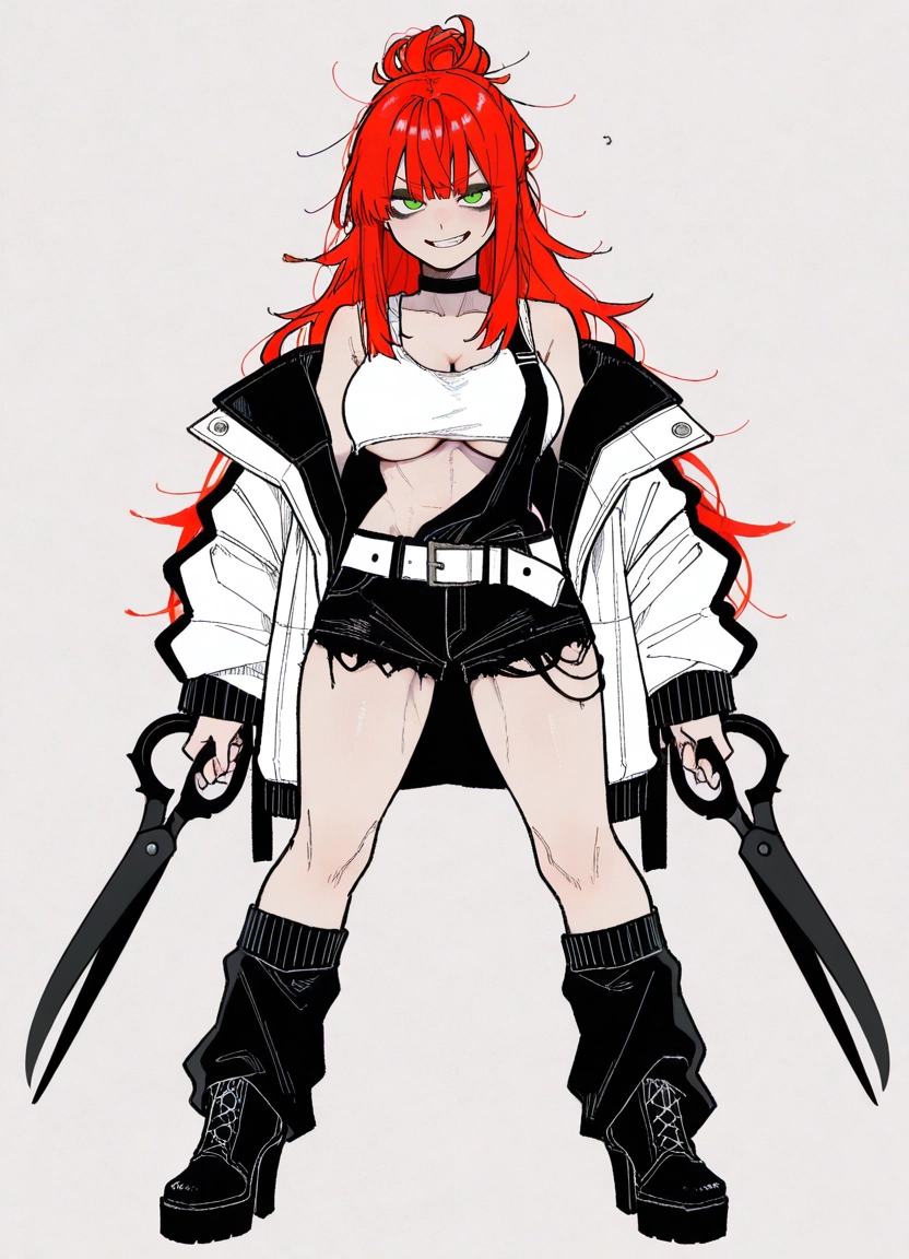 1girl, breasts, red hair, green eyes, jacket, solo · Yamete.gg