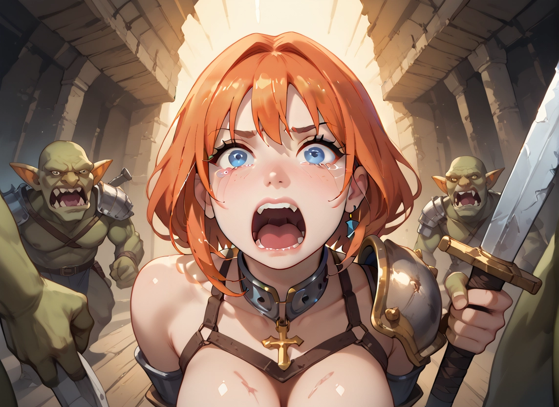 1girl, weapon, blue eyes, sword, breasts, pointy ears · Yamete.gg