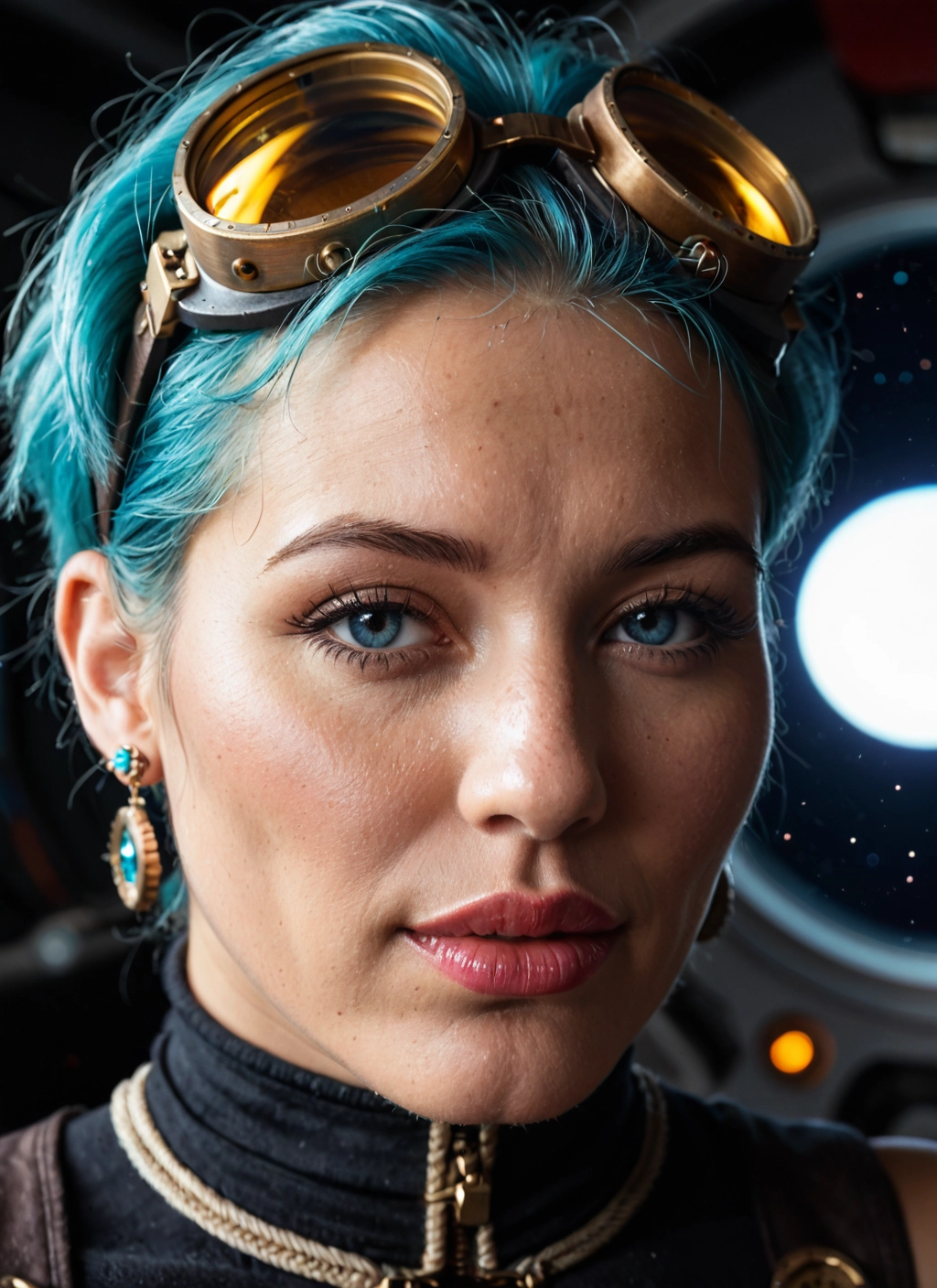 1girl, solo, jewelry, goggles, earrings, goggles on head · Yamete.gg